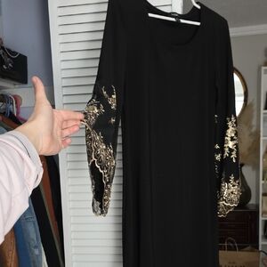 MSK Black Long Sleeve Dress with Gold Embroidered Sleeves